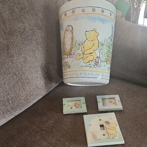 Vintage Winnie the Pooh Wastebasket and Switch Cover with 2 Small Pictures